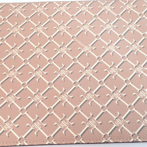 Lauren Ralph Lauren Saffiano Leather Logo Wristlet Pink Vanilla Gold - Picture 7 of 10